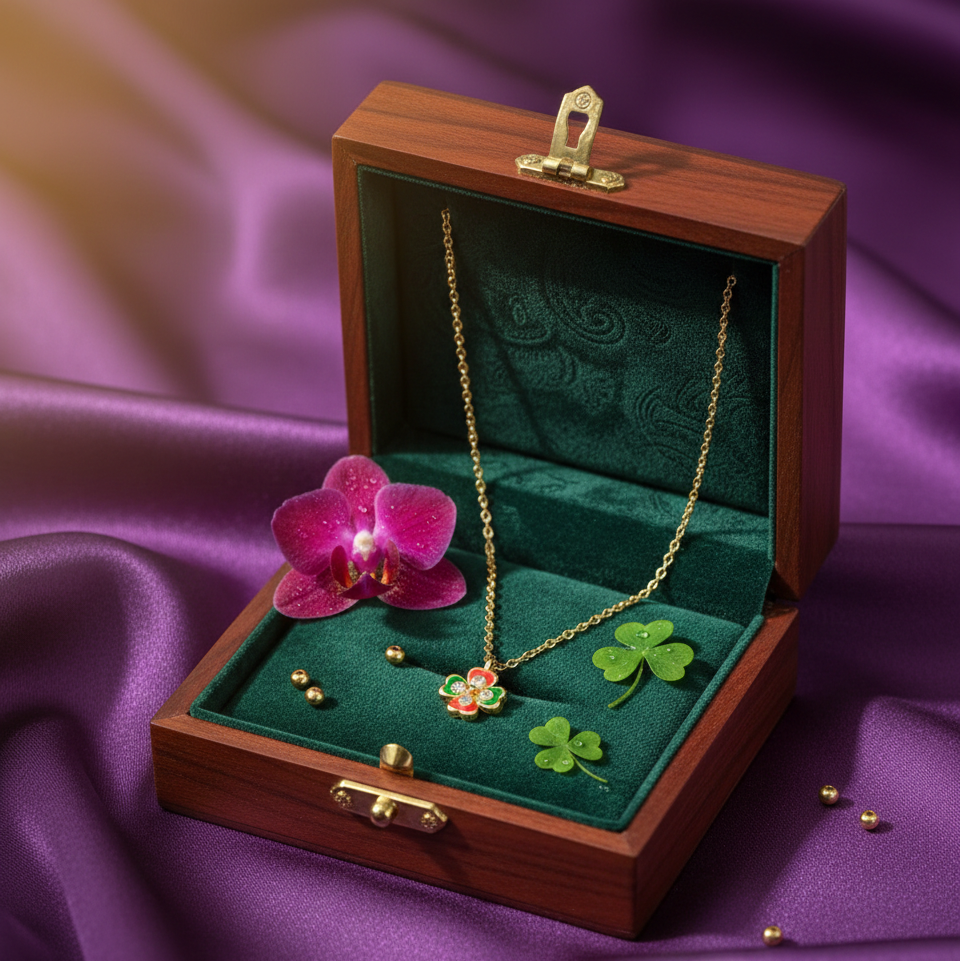 Avnee's Floral Enamel Gold Plated Pendant With Chain