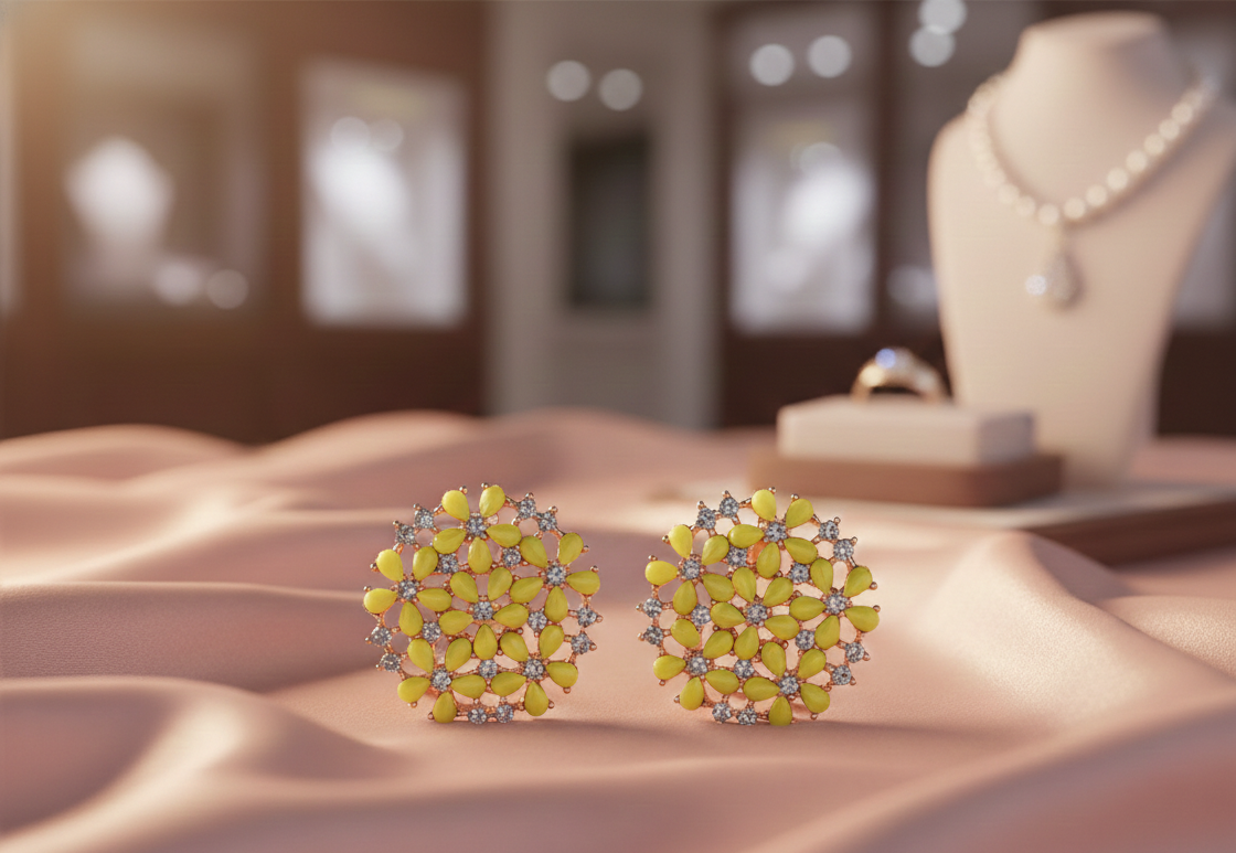 Avnee's Floral Teardrop Crystal Stud Earrings