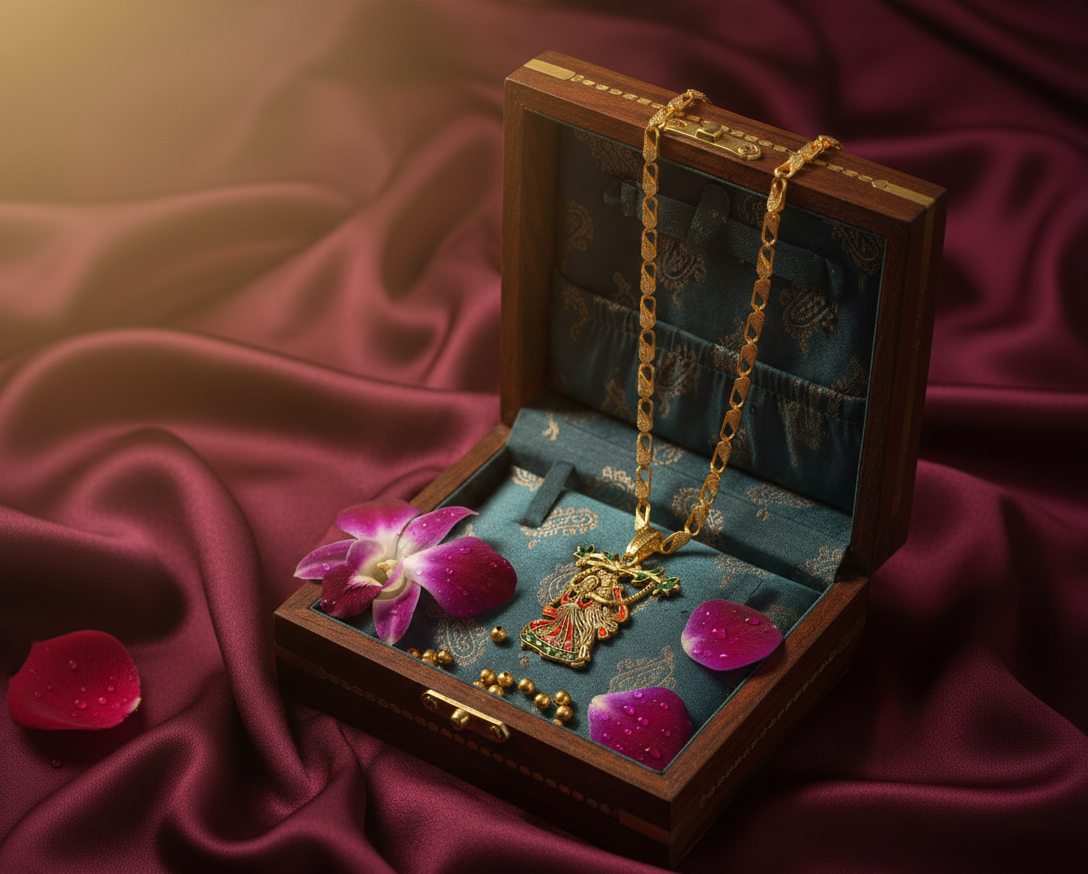 Avnee's Peacock Om Gold Plated Pendant With Chain