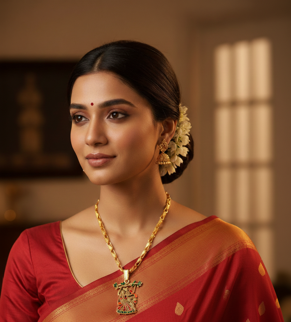 Avnee's Peacock Om Gold Plated Pendant With Chain