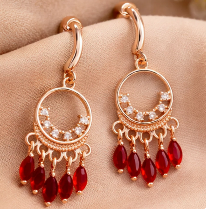 Avnee's Red Bead Chandelier Drop Earrings
