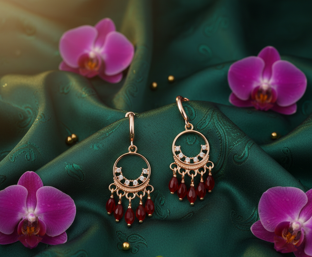 Avnee's Red Bead Chandelier Drop Earrings