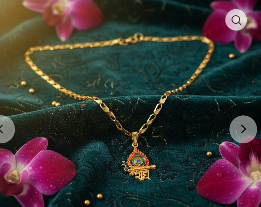 Avnee's Peacock Om Gold Plated Pendant With Chain