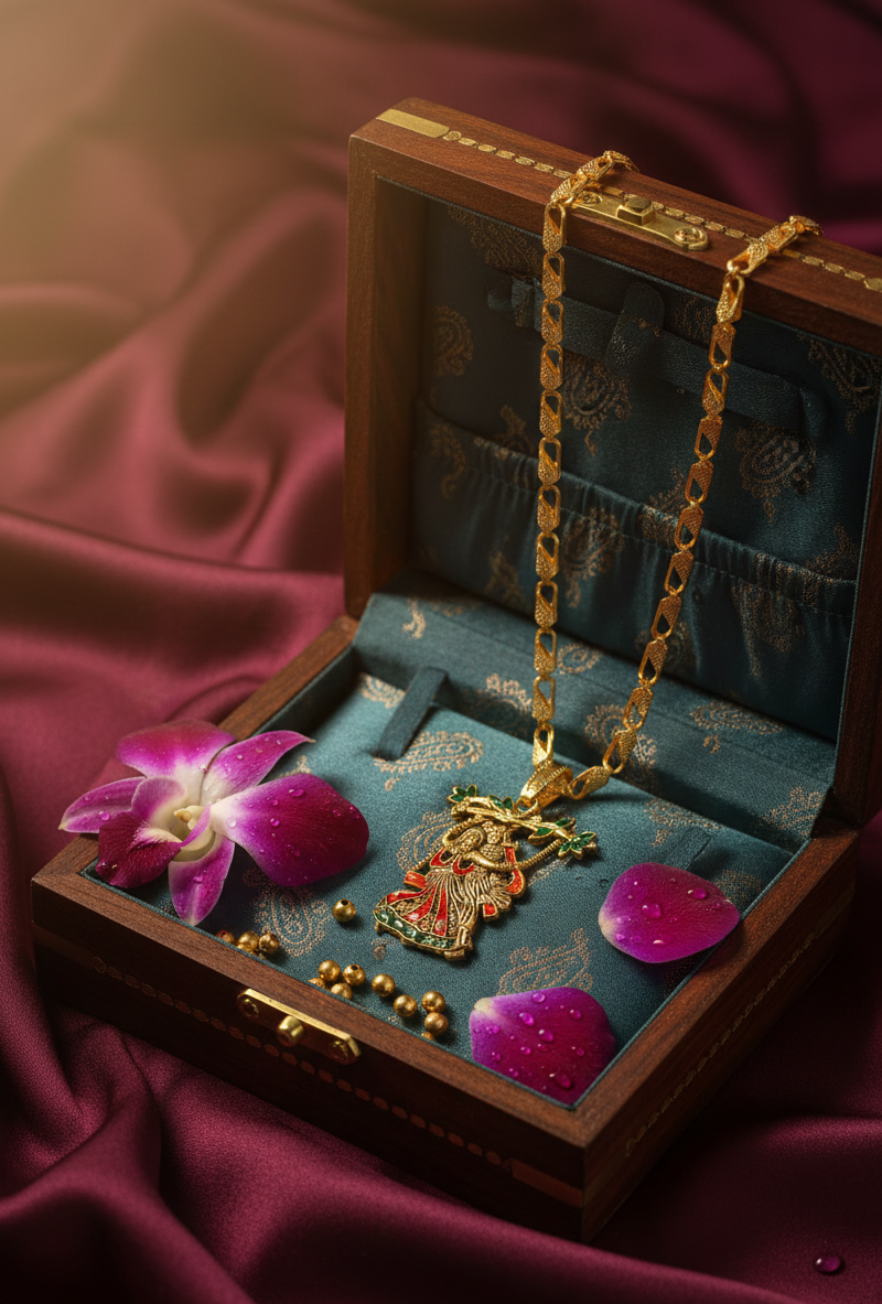 Avnee's Radha Krishna Gold Plated Pendant With Chain thumbnail