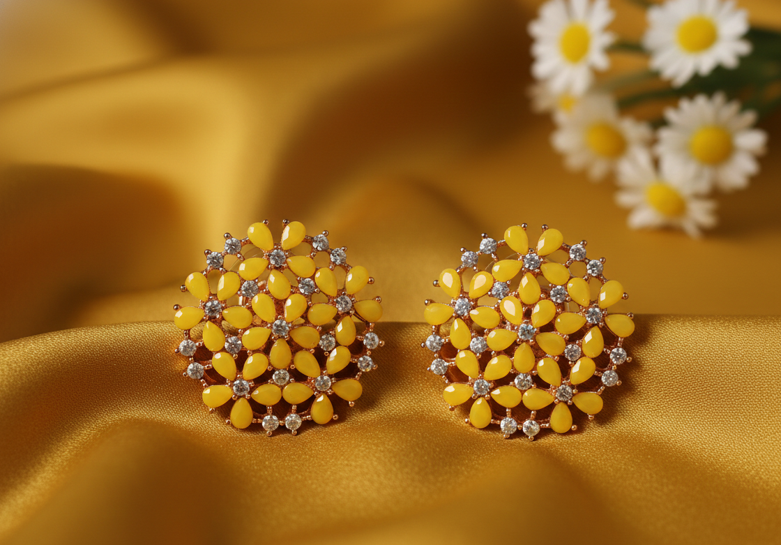 Avnee's Floral Teardrop Crystal Stud Earrings